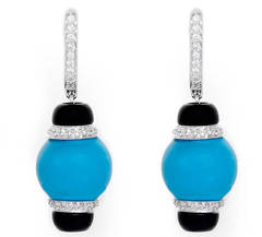 Fabulous Black Onyx Turquoise White Gold Dangle Earrings