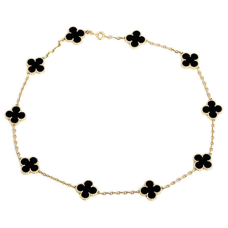 Van Cleef 
Arpels Alhambra Ten Motif Onyx and Yellow Gold Necklace