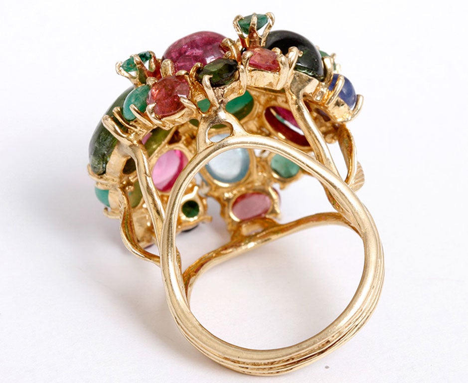 Amazing Tuti Fruti Gemstone & Yellow Gold Ring from the Gabor Family Estate In Excellent Condition In Dallas, TX