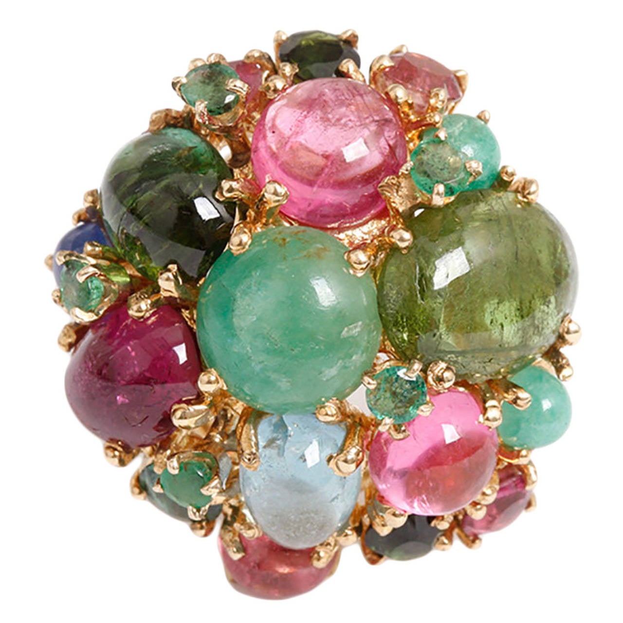 Amazing Tuti Fruti Gemstone & Yellow Gold Ring from the Gabor Family Estate