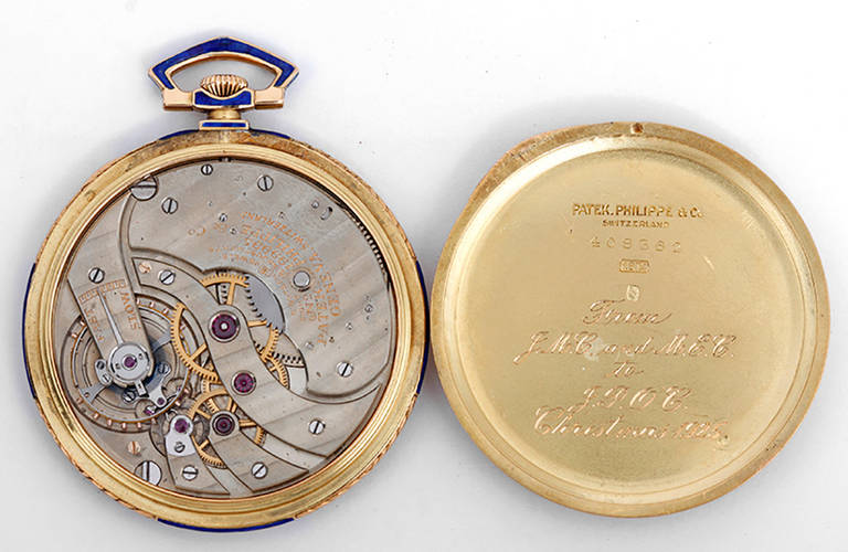 Art Deco Patek Philippe Yellow Gold and Lapis Lazuli Pocket Watch