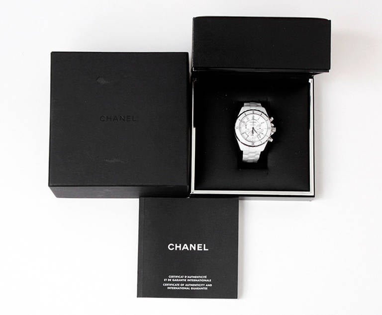 Chanel Lady's Ceramic J12 Chronograph Wristwatch with Date In Excellent Condition In Dallas, TX