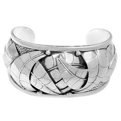 Large Sterling Silver Cuff Bracelet with Intricate Design