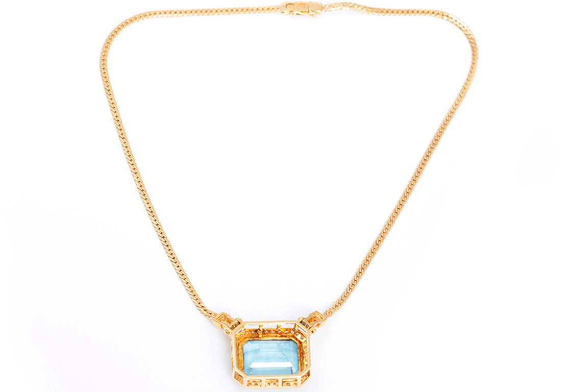 Gorgeous Large Blue Topaz Diamond Gold Pendant Necklace For Sale at 1stDibs