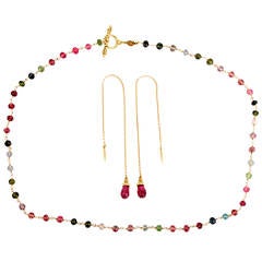 Cynthia Bach Tourmaline Necklace and Earpendant Set in Yellow Gold