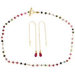 Cynthia Bach Tourmaline Necklace and Earpendant Set in Yellow Gold