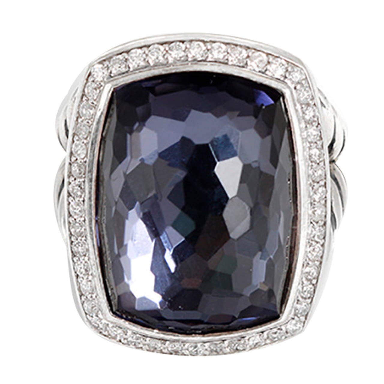 David Yurman Schwarzer Orchideen-Diamant-Cocktailring aus Sterlingsilber Albion