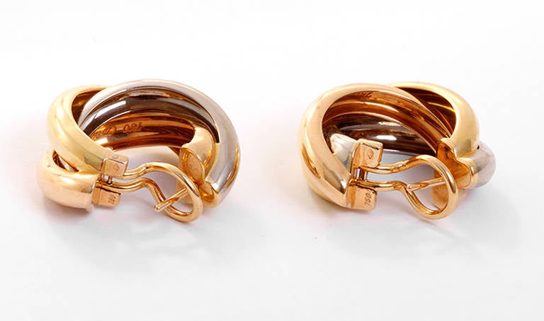 Cartier Trinity White Yellow Rose Gold Earrings at 1stDibs