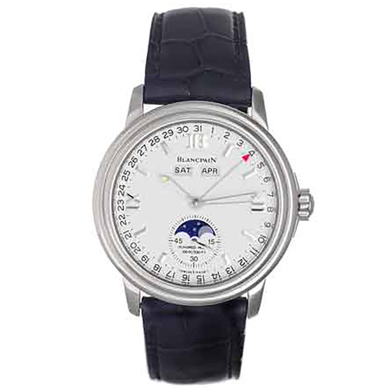 Blancpain Stainless Steel Leman Day Date Month Moonphase Wristwatch at
