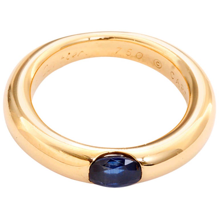 Cartier Ellipse Sapphire Yellow Gold Ring at 1stDibs | cartier ellipse ring