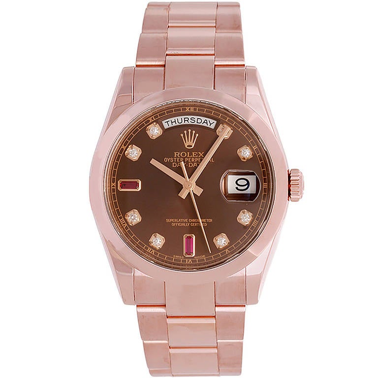 Rolex Rose Gold Day-Date President Wristwatch with Unusual Dial Ref 118205