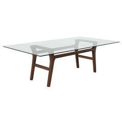 The Gio Table in Solid Walnut with a Glass Top by Thomas Hayes Studio