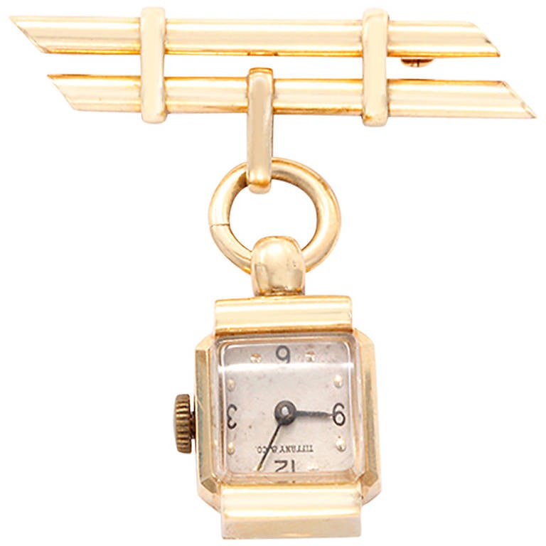 Tiffany & Co. Lady's Yellow Gold Brooch Watch circa 1950s