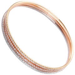 Beautiful Tricolor Diamond Gold Bangle Bracelet Set