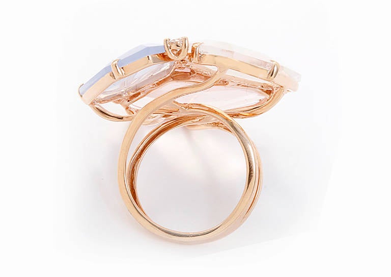 Beautiful Rose Multicolor Sliced Sapphire Diamond Gold Ring In New Condition In Dallas, TX