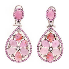 Stunning Pink Sapphire Pink Tourmaline Diamond Teardrop Earrings