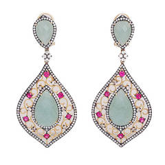 Bohemian Inspired Sliced Sapphire Diamond Dangle Earrings