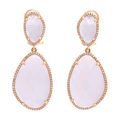 Amazing Lavender Chalcedony Diamond Rose Gold Dangle Earrings