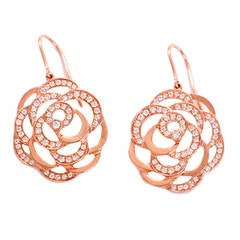 Diamond Rose Gold Flower Dangle Earrings