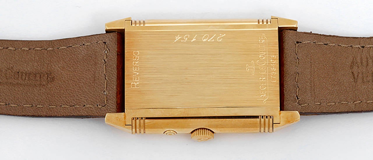 Jaeger-LeCoultre Yellow Gold Day-Night Reverso Wristwatch In Excellent Condition In Dallas, TX