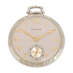 Vintage Hamilton White Gold Open Face Dress Pocket Watch circa 1931