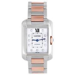 Cartier Stainless Steel and Rose Gold Tank Anglaise Wristwatch with Bracelet