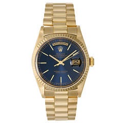 Rolex Yellow Gold Day-Date President Wristwatch with Blue Dial