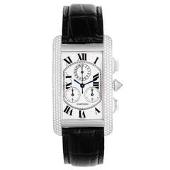 Cartier White Gold and Diamond Tank Americaine Chronograph Wristwatch