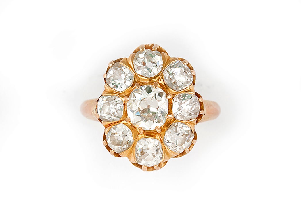Stunning Vintage Rose Gold Diamond Cluster Ring, ca. Paris 1948 In Good Condition In Dallas, TX