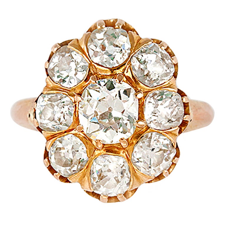 Stunning Vintage Rose Gold Diamond Cluster Ring, ca. Paris 1948