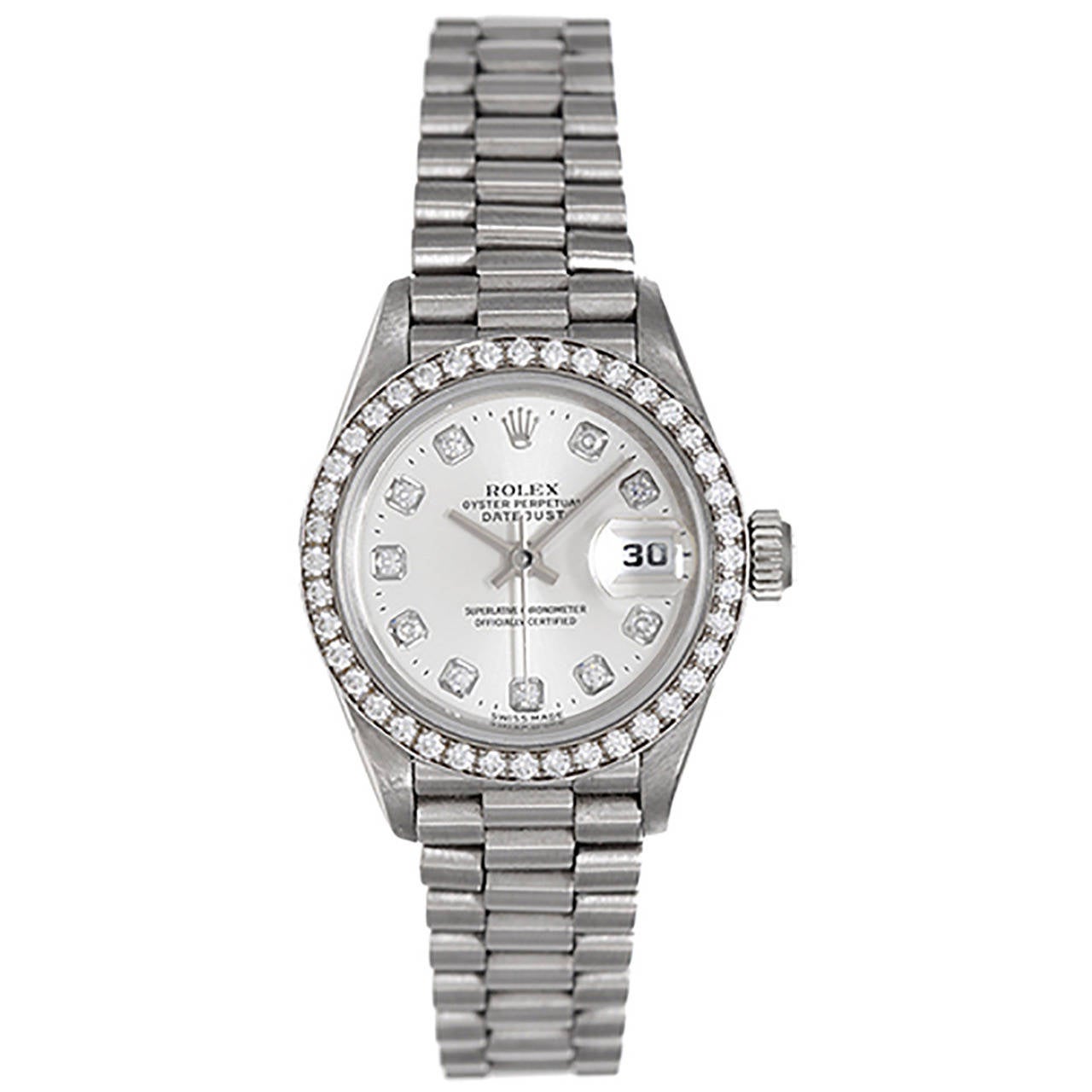 Rolex Lady's White Gold and Diamond Datejust Wristwatch Ref 69179