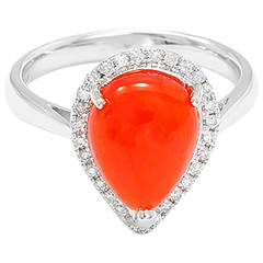 Amazing Fire Opal Diamond White Gold Ring