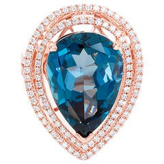 Amazing Blue Topaz Diamond Rose Gold Cocktail Ring 7