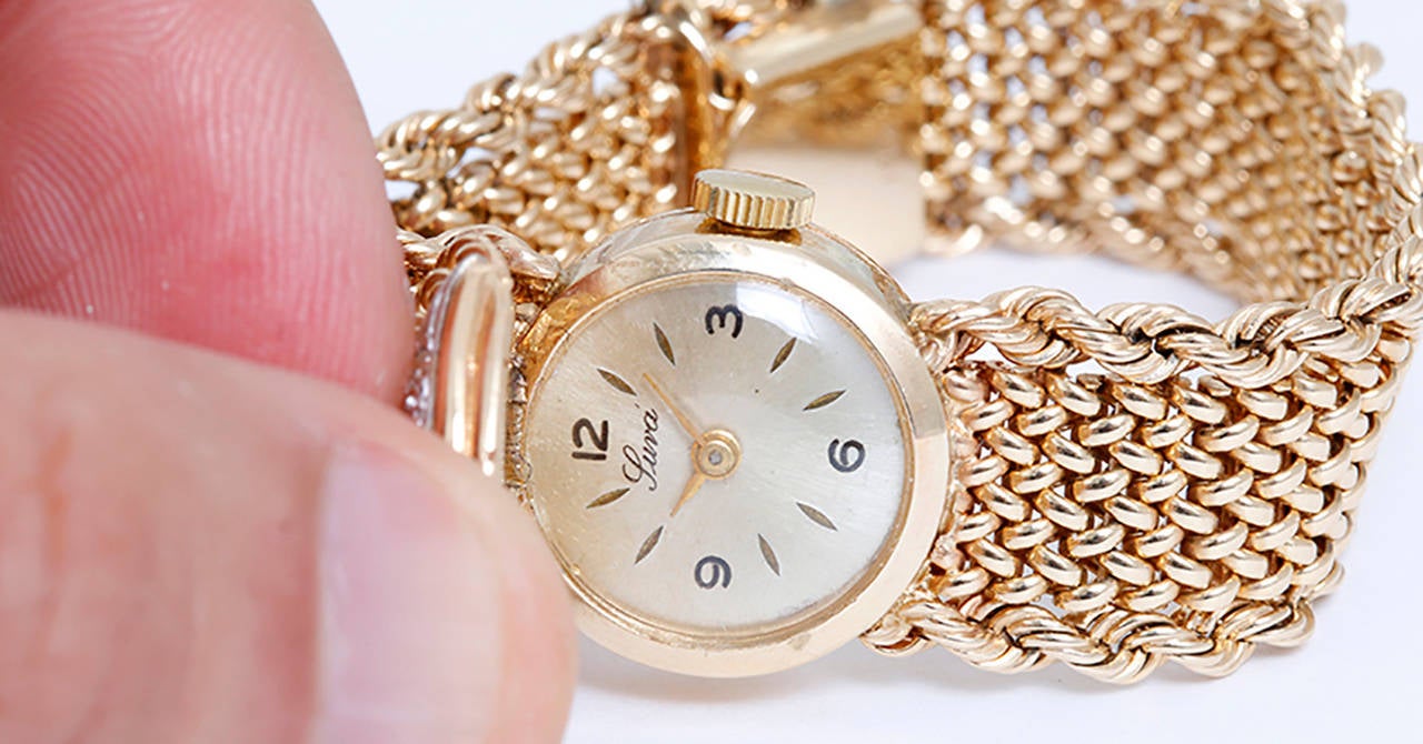 Luva Lady's Yellow Gold and Diamond Wristwatch with Concealed Dial In Good Condition In Dallas, TX