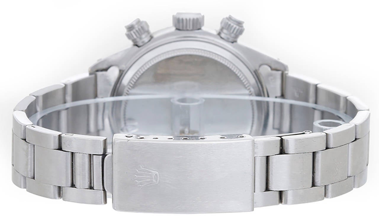 Manual-wind chronograph. Stainless steel case. Silvered dial with black subsidiary dials. Stainless steel Oyster bracelet. Serial number 3821914. Pre-owned with box.