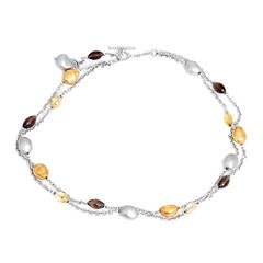 Roberto Coin Pearl Citrine Smokey Quartz Diamond White Gold Necklace