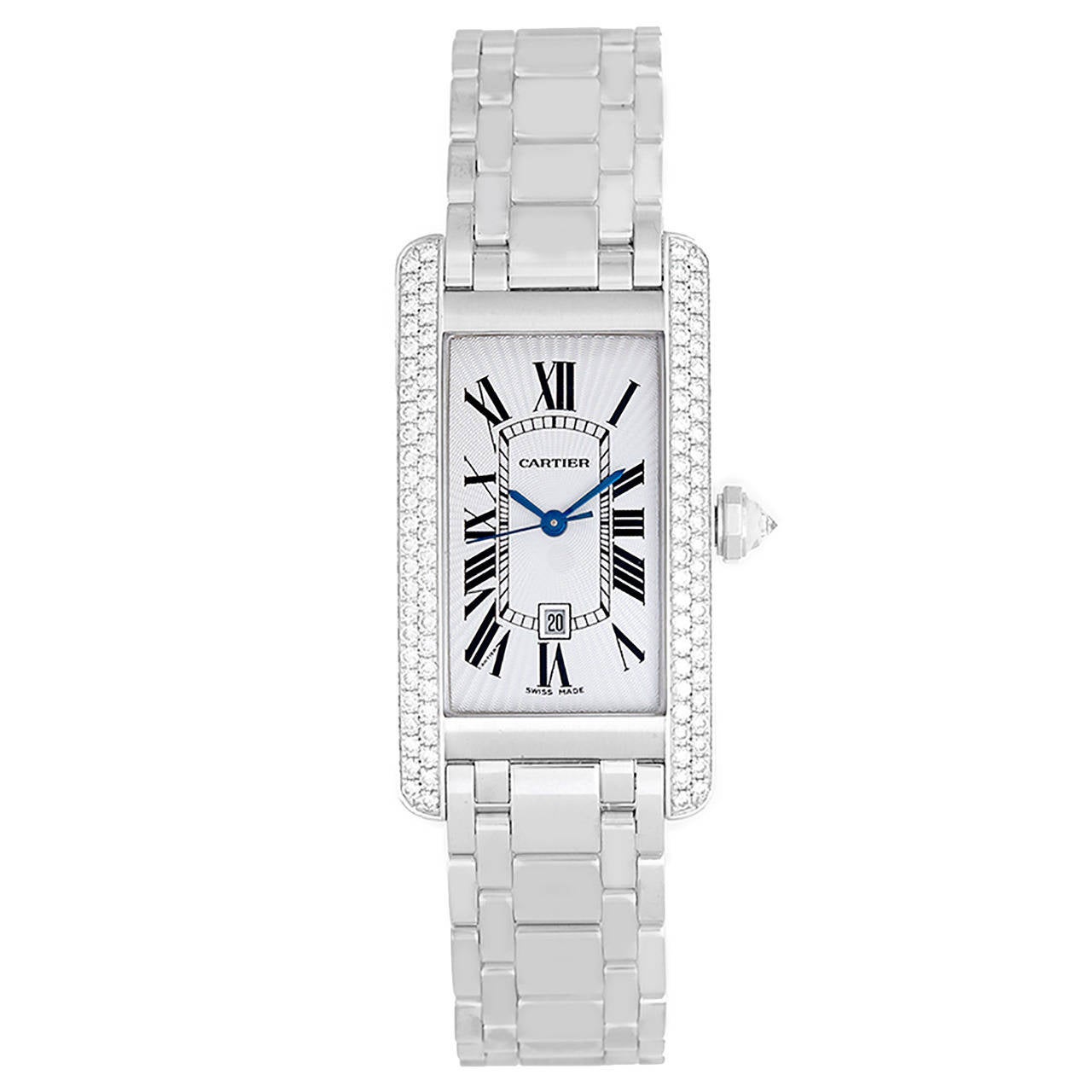Cartier White Gold and Diamond Tank Americaine Wristwatch
