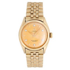 Rolex Yellow Gold Oyster Perpetual with Factory Diamond Dial Wristwatch Ref 6084