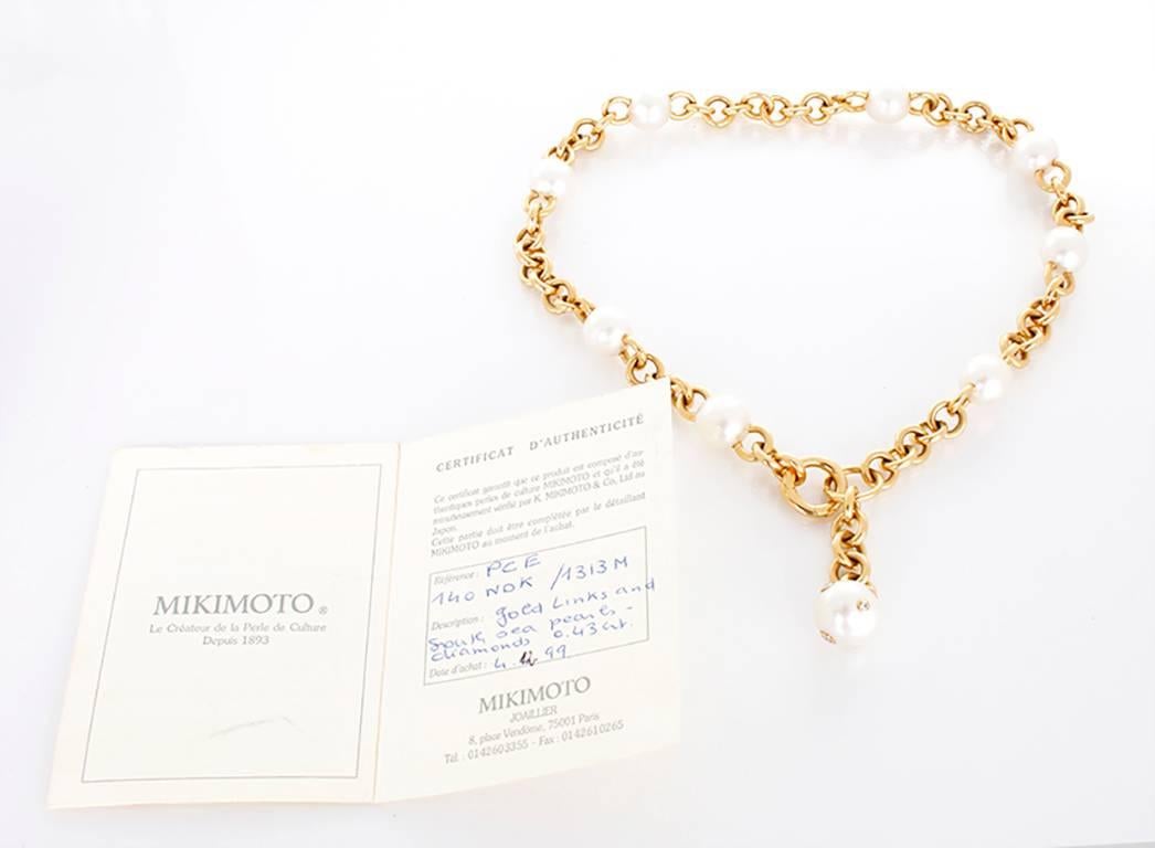 Mikimoto South Sea Pearl, Diamond, and Yellow Gold Link Necklace In Excellent Condition In Dallas, TX