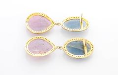 Amazing Blue and Pink Sapphire Diamond Earrings