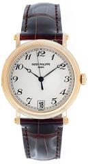 Patek Philippe Officers Calatrava 18k Yellow Gold Watch with Hinged Back 5053-J 