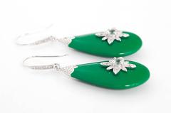 Miriam Salat green resin topaz Sterling Silver starburst dangle earrings
