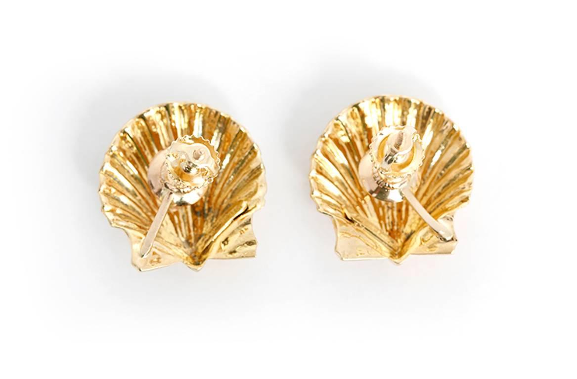 These amazing Tiffany & Co. Schlumberger earrings feature a shell design in 18k yellow gold with screwbacks. Earrings measure apx. 3/4-inch in length. Total weight is 7.8 grams. Signed '18K Tiffany Schlumberger '.