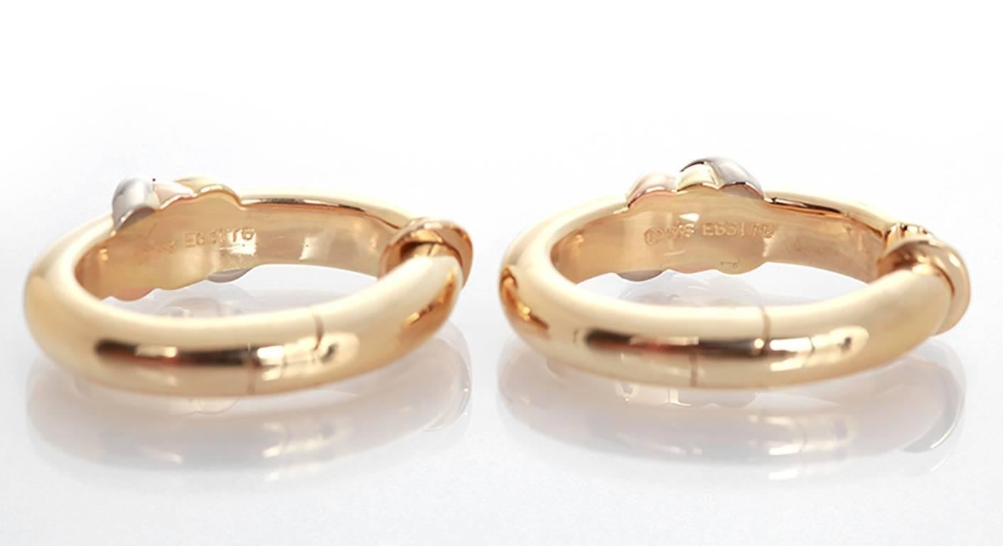 Cartier Tricolor Gold Trinity Clip On Hoop Earrings In Excellent Condition In Dallas, TX