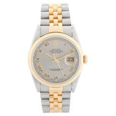 Reloj Rolex Datejust para hombre de 2 tonos Esfera plateada 16233