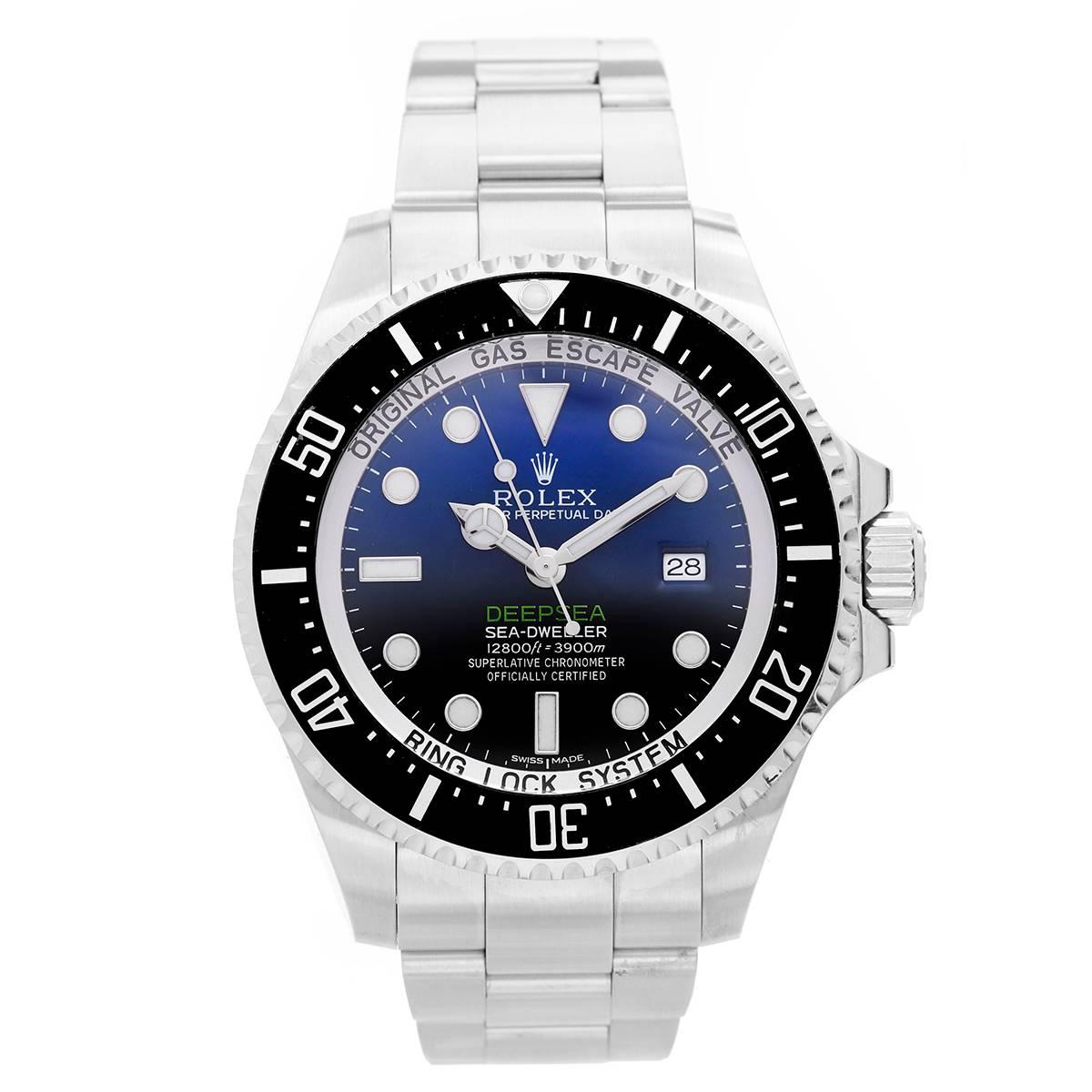 Rolex Sea Dweller-Deepsea Blue 116660 -  Automatic. Stainless Steel ( 44mm ). Gradient deep blue with unidirectional rotating ceramic bezel. Oyster bracelet with glide lock and adjustable clasp. Pre-owned with box and papers.