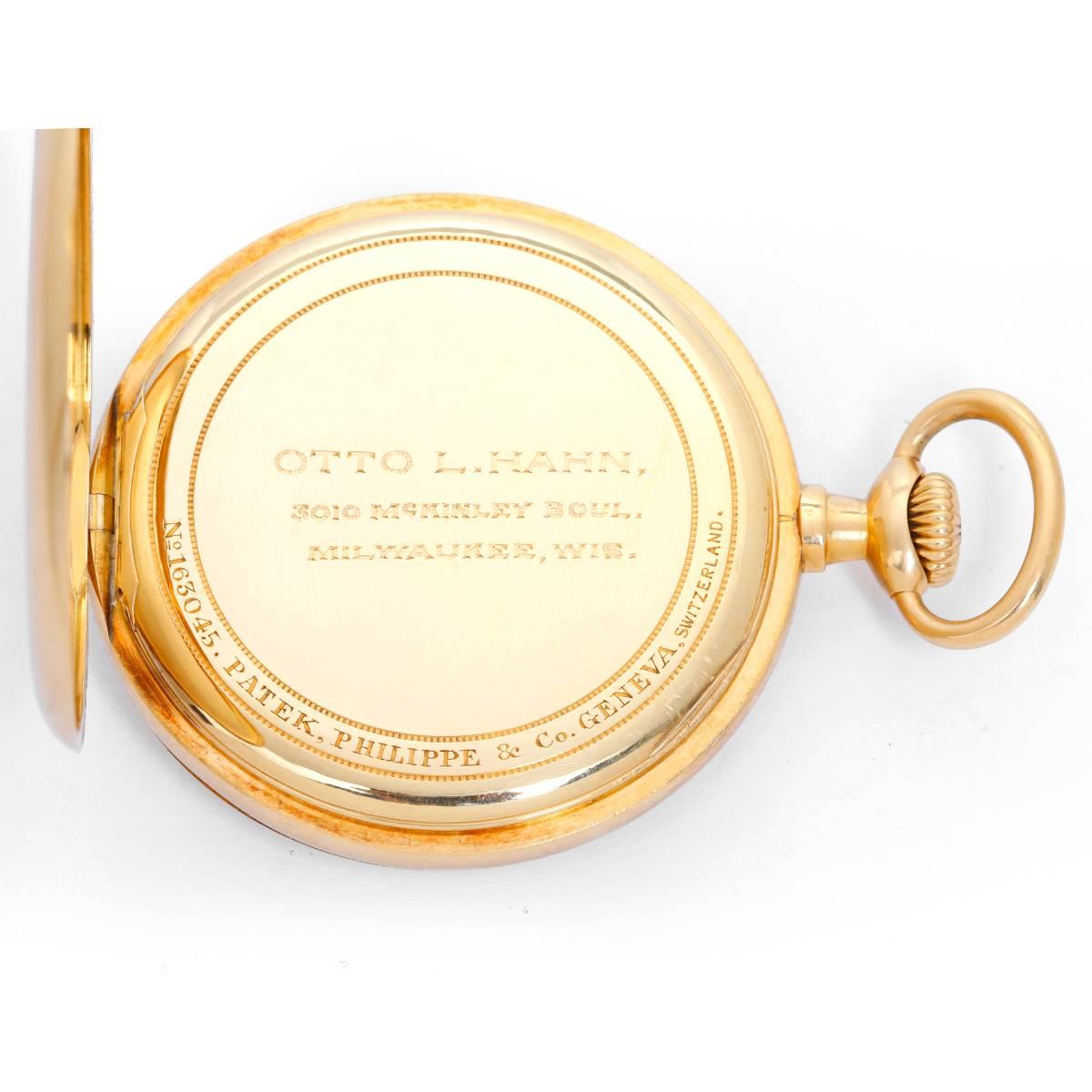 Patek Philippe & Co. 18K Yellow Gold Open Face Dress Pocket Watch -  Manual Winding. 18K Yellow Gold signed Patek Philippe & Co. ( 45 mm ). White enamel with Arabic numerals; red minute numerals; sub dial at 6 o'clock. Pre-owned. Circa 1912.
