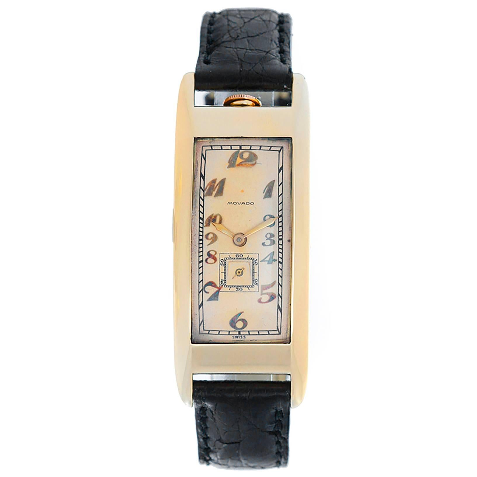 Movado Yellow Gold Polyplan Rectangular Manual Wristwatch