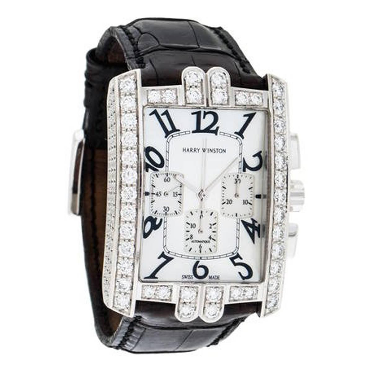 Harry Winston White Gold Diamond Avenue C Chrono Automatic Wristwatch 