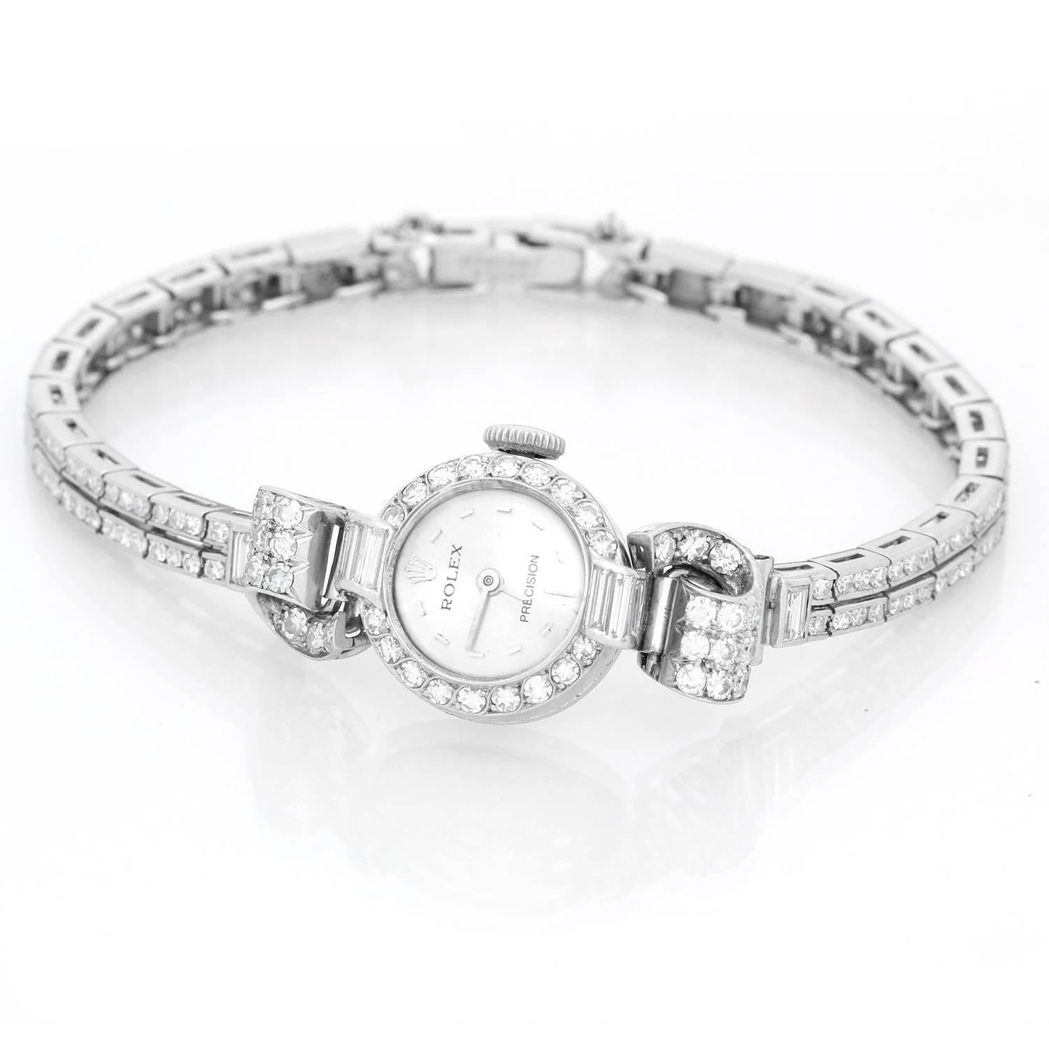 Rolex Ladies Platinum Diamond Vintage Mechanical Wristwatch In Excellent Condition In Dallas, TX
